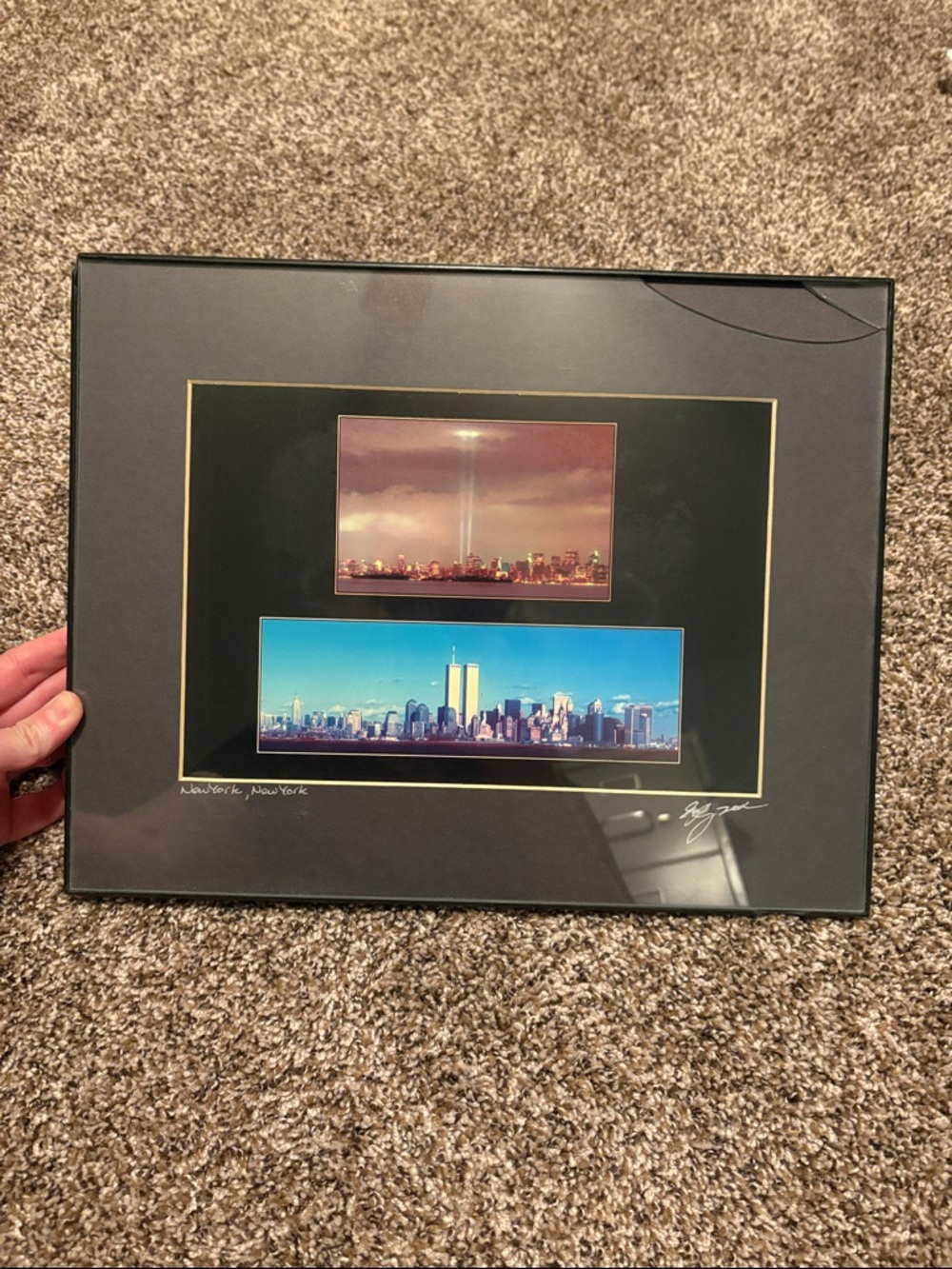 Framed New York City Twin Towers Photo Montage in Black Mat (Call out)